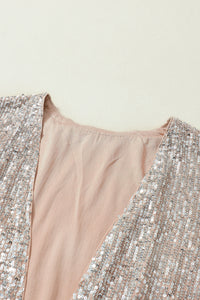 Champagne Sequin 3/4 Sleeve Open Front Duster Kimono