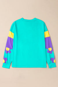 Aqua & Purple Floral Long Sleeve Oversized Top