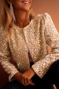 Gold Sequined Open Front Cropped Jacket