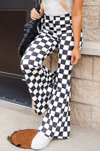 Black Checkered High Rise Casual Flared Pants