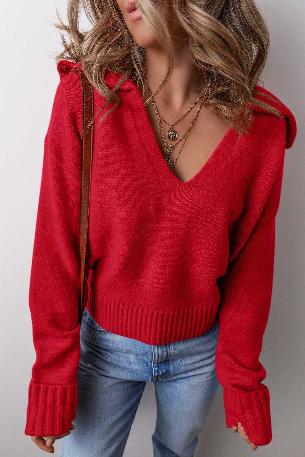 Sailor Collar V-Neck Long Sleeve Knit Sweater