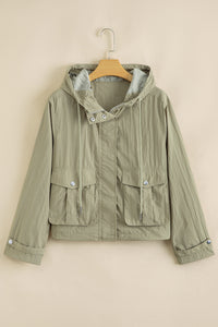 Light Olive Green Cropped Zip Up Hooded Utility Jacket