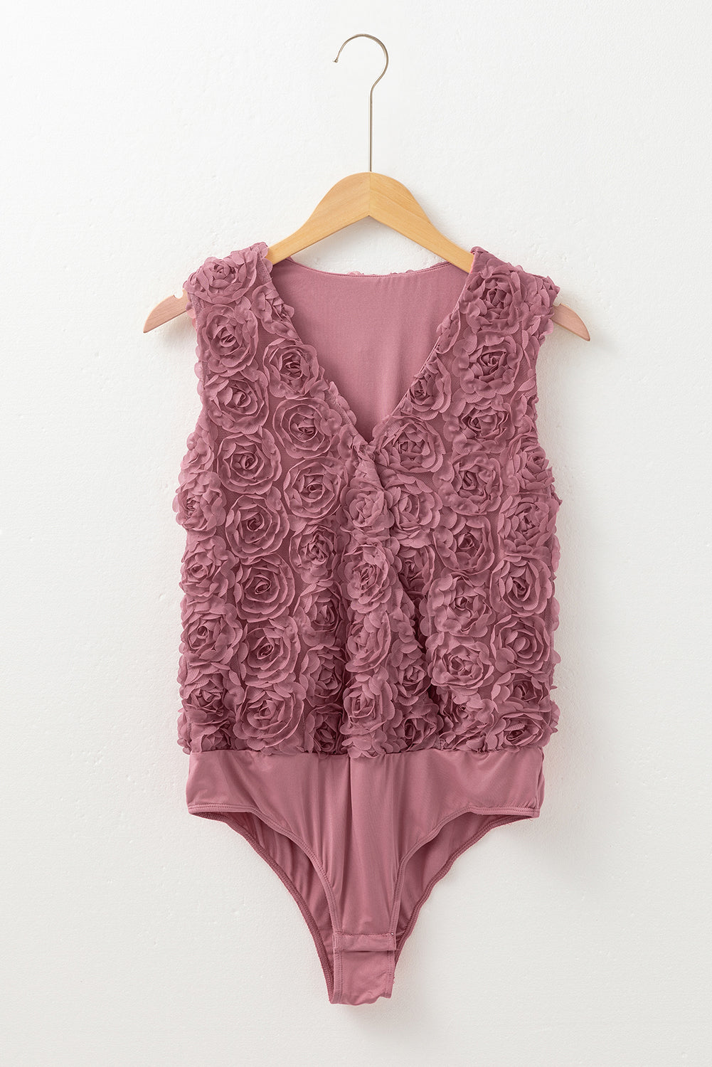 Mauve Pink 3-D Rosette Textured V-Neck Sleeveless Snap Bodysuit