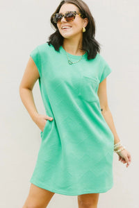 Textured Cap Sleeve Dress with Pockets in Mint or Pink