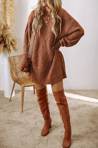 Rustic Fall Drop Shoulder Loose Fit Cable Knit Sweater Dress