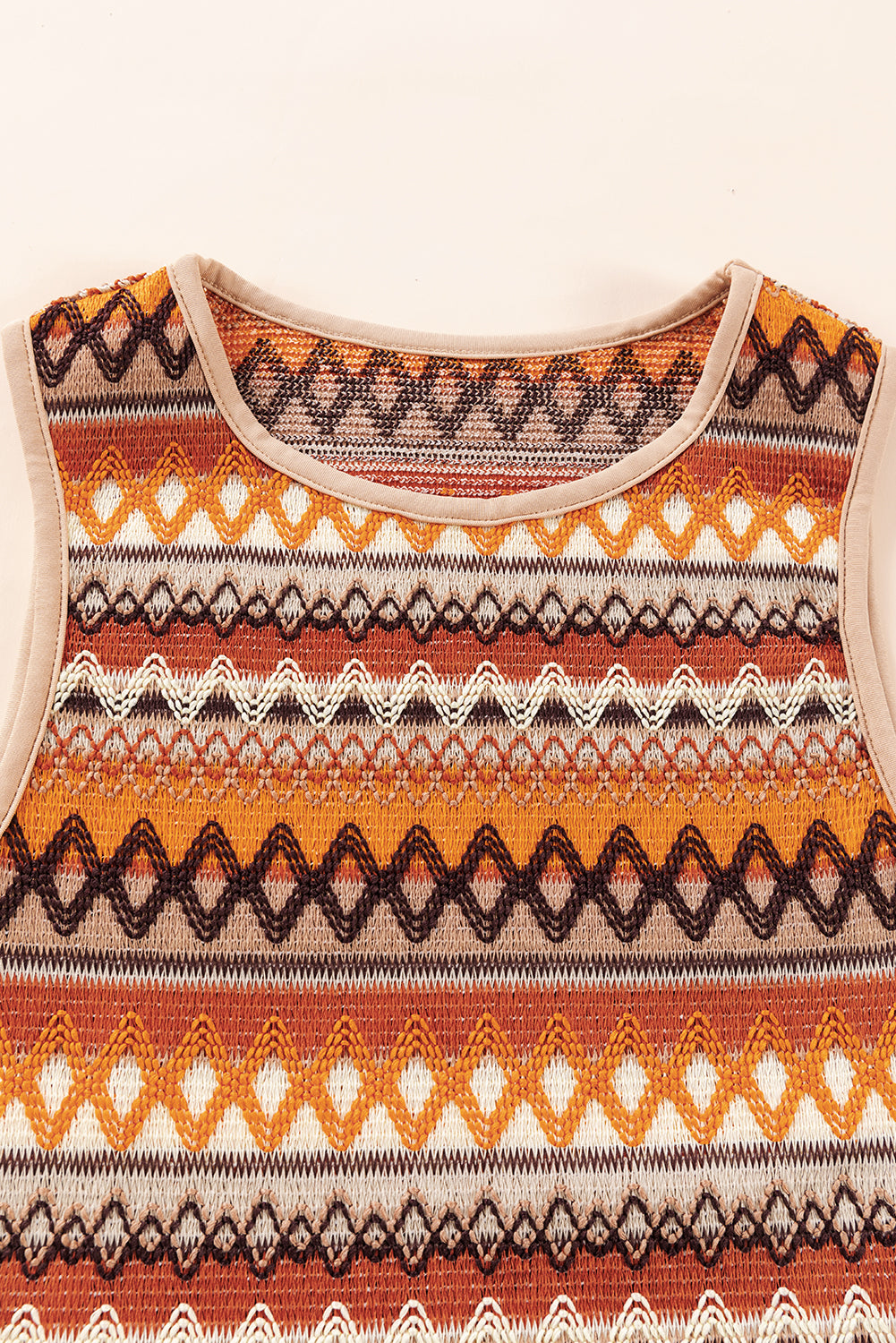 Orange Striped & Geo Jacquard Vintage Style Fitted Knit Tank Top