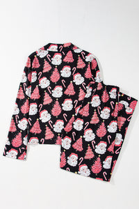 Black with Pink Christmas Trees & Santas Pajama Set