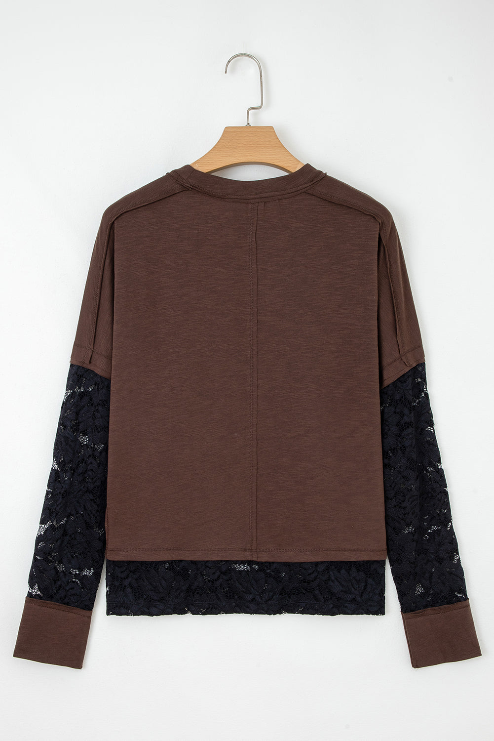 Dark Brown & Black Lace Long Sleeve Exposed Seam Oversized Shirt