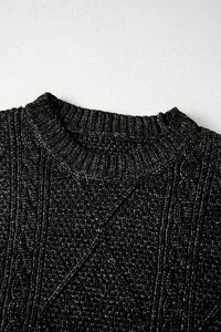 Black Drop Shoulder Loose Fit Cable Knit Sweater Dress