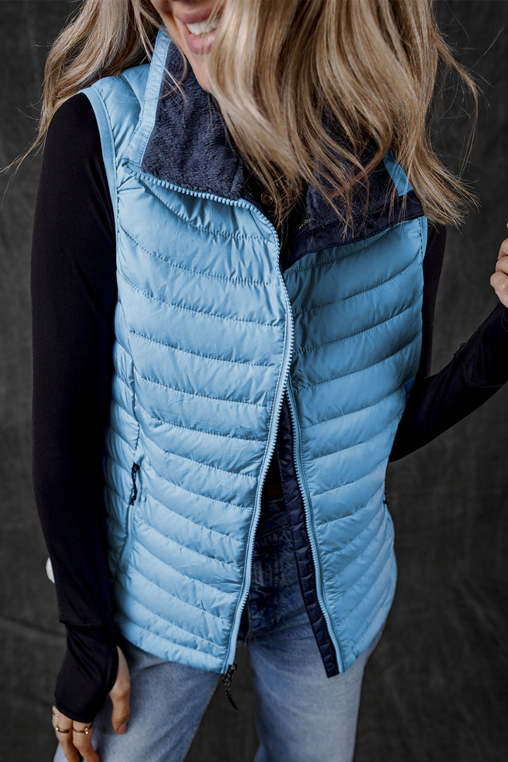 Quilted Full Zip Fuzzy Collar Puffer Vest