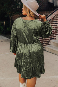 Plus Size Velvet Babydoll Mini Dress with Pockets