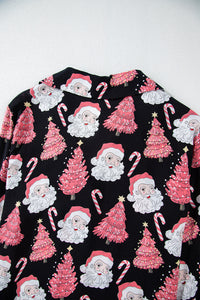 Black with Pink Christmas Trees & Santas Pajama Set