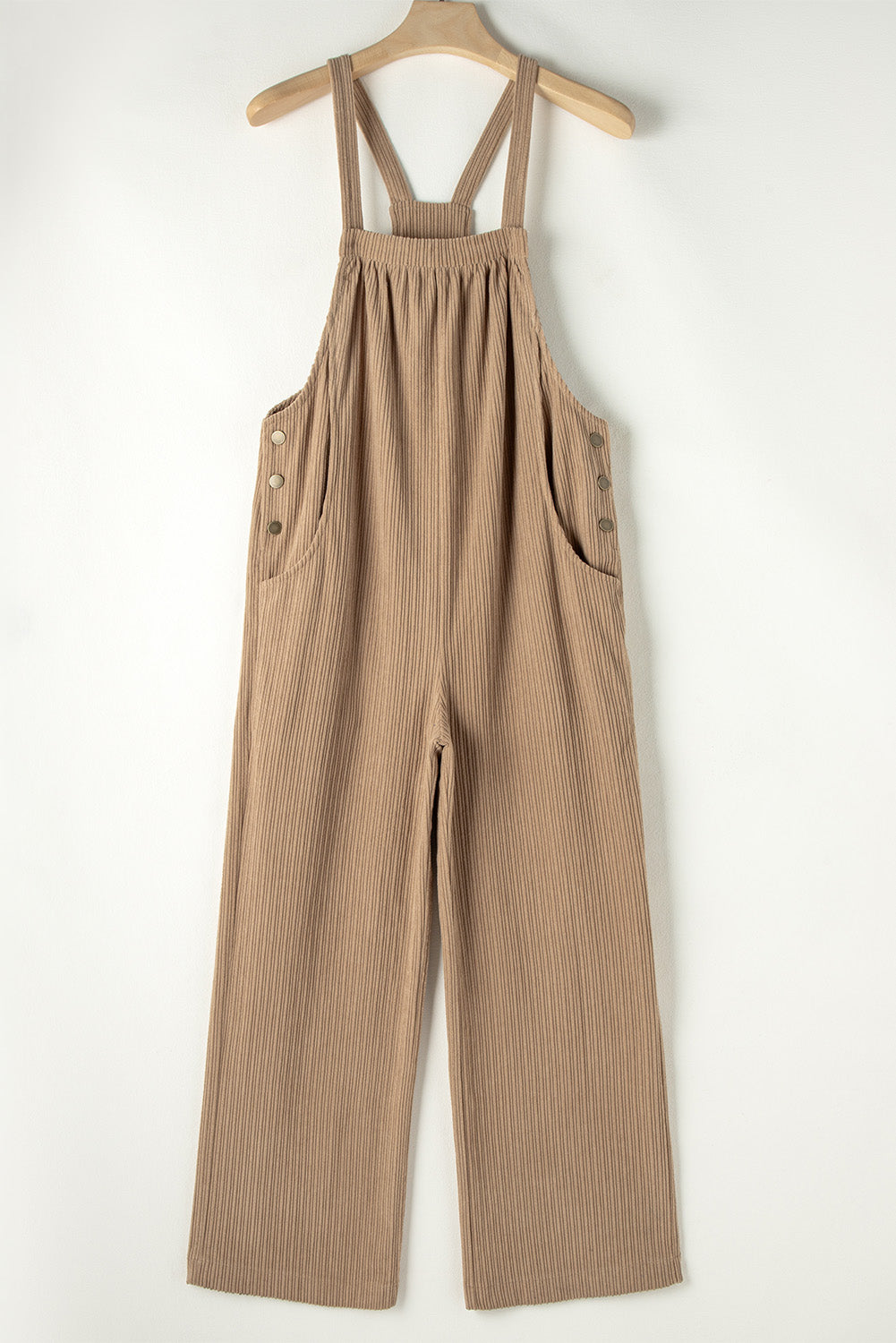 Forest Green Khaki or Black Solid Pocketed Loose Fit Corduroy Overalls