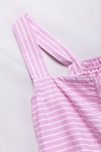 Pink Stripe Pinstriped Ruffled Hem Sleeveless Mini Flared Dress