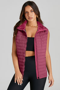 Quilted Full Zip Fuzzy Collar Puffer Vest