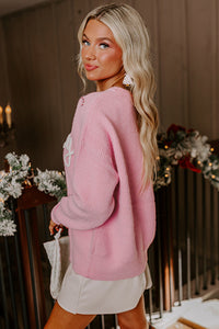 Pink Merry Candy Cane Crew Neck Knit Sweater
