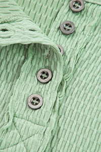 Sage Drop Shoulder Stripe Sleeve Textured Henley Top
