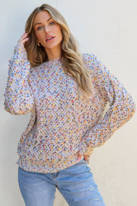 White Colorful Confetti Popcorn Knit Long Sleeve Sweater