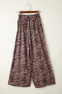 Black and Brown Leopard Print Wide Leg Elastic Waist Pants