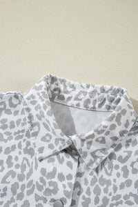 White & Gray Leopard Print Button Down Denim Jacket