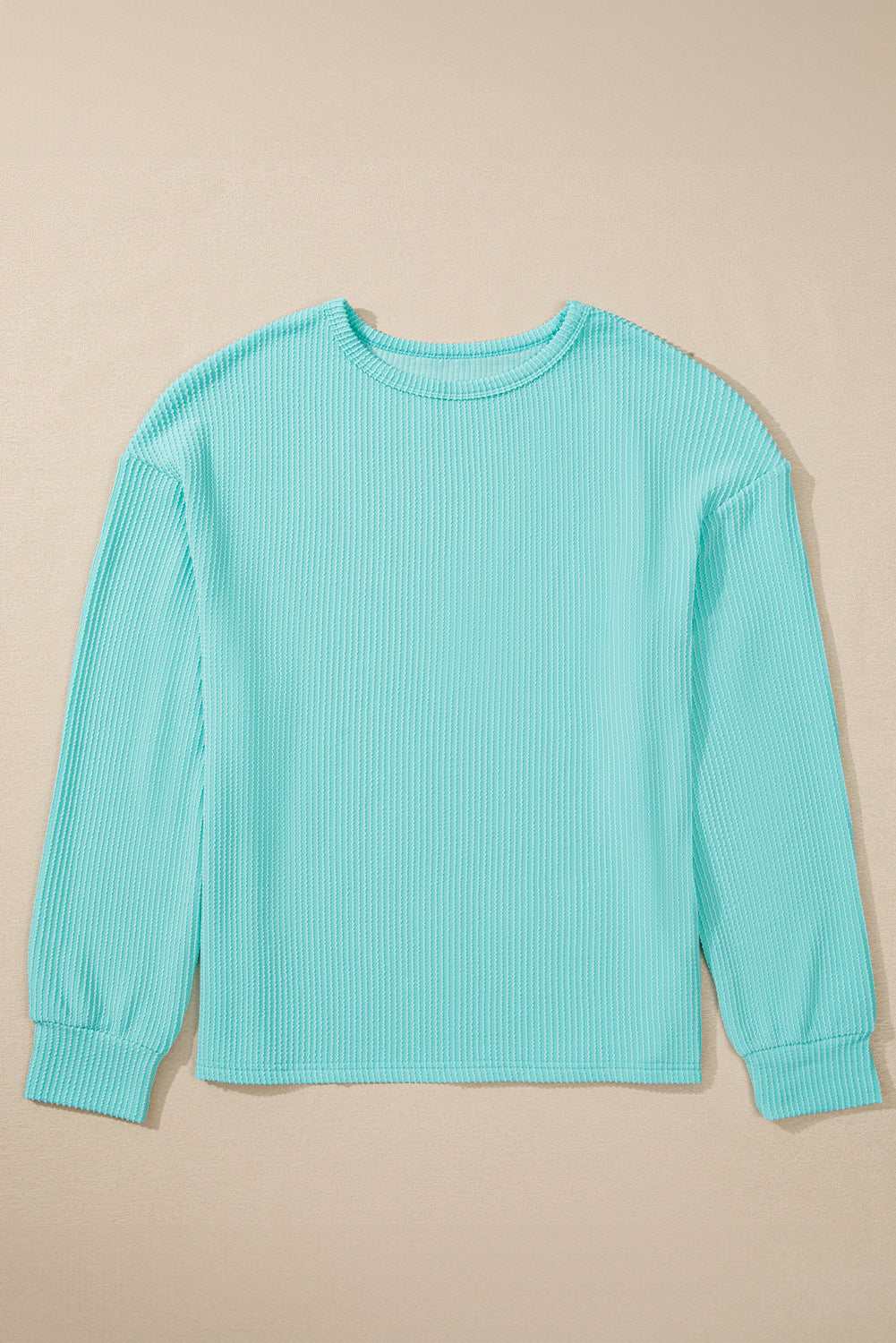 Aqua Blue Corded Long Sleeve Knit Top