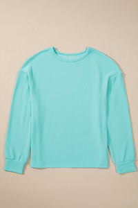 Aqua Blue Corded Long Sleeve Knit Top