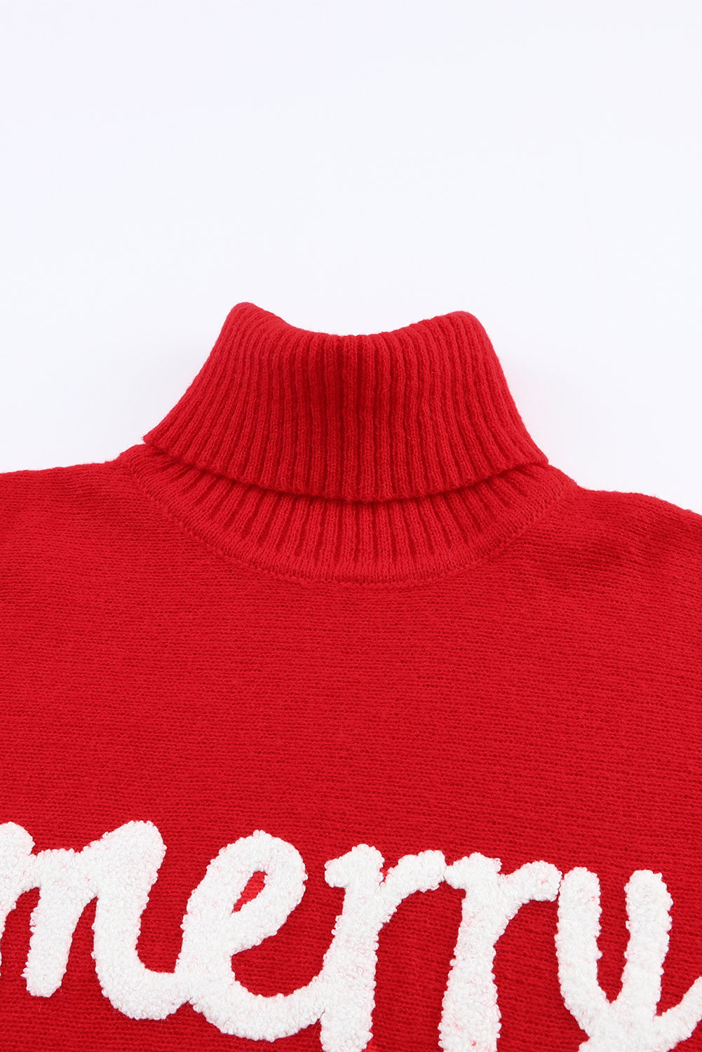 Merry Embossed Letter High Neck Sweater