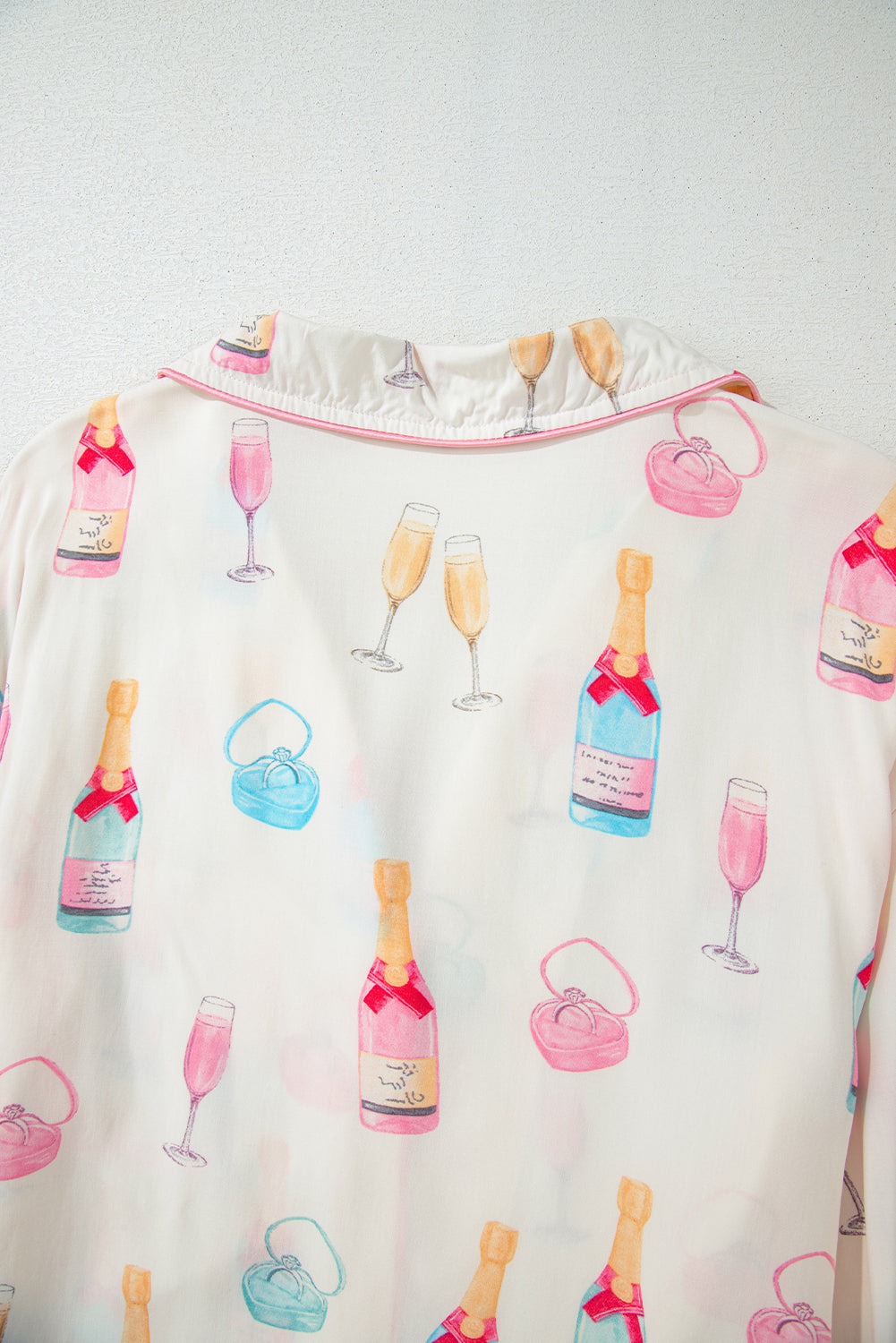 White Wine Glass Print & Pink Bow Ties Shorts Pajama Set