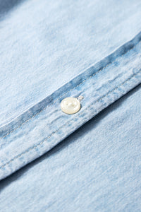 Light Blue Denim Button Up Collared Sleeveless Shirt