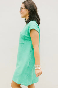 Textured Cap Sleeve Dress with Pockets in Mint or Pink