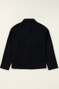 Black Corduroy Button Down Long Sleeve Oversized Shacket