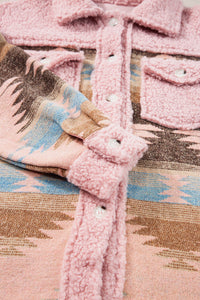 Pink Western Aztec with Chest Pockets Sherpa Shacket