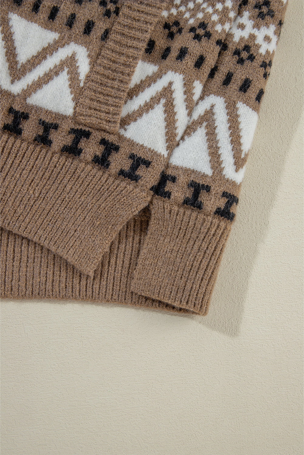 Light Brown Western Aztec Design Full Zip Collared Sweater