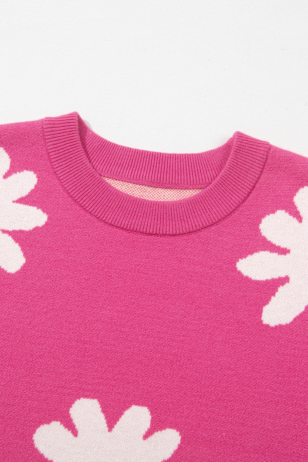 Bright Pink Daisy Crew Neck Long Sleeve Sweater