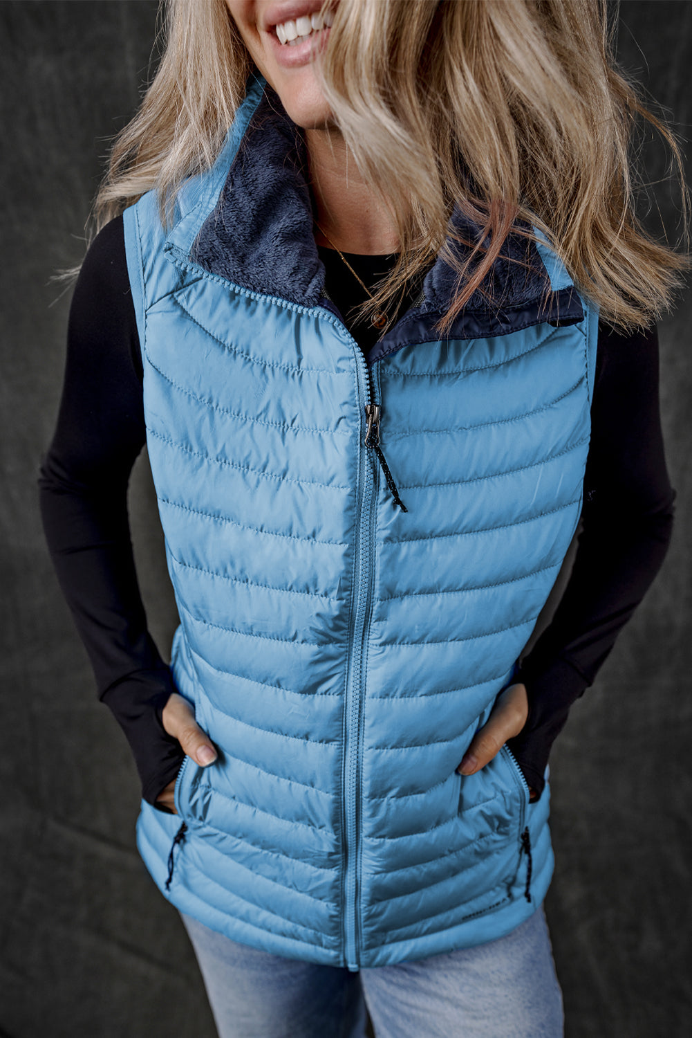 Quilted Full Zip Fuzzy Collar Puffer Vest