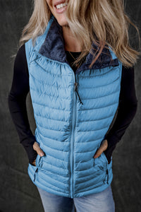 Quilted Full Zip Fuzzy Collar Puffer Vest