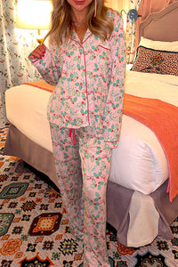 Pink Holly Berry Print Long-sleeve Christmas Pajama Set