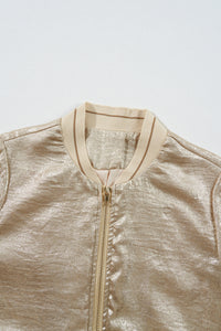 Gold Metallic Zip up Baseball Jacket