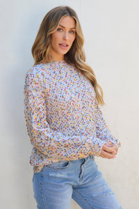 White Colorful Confetti Popcorn Knit Long Sleeve Sweater