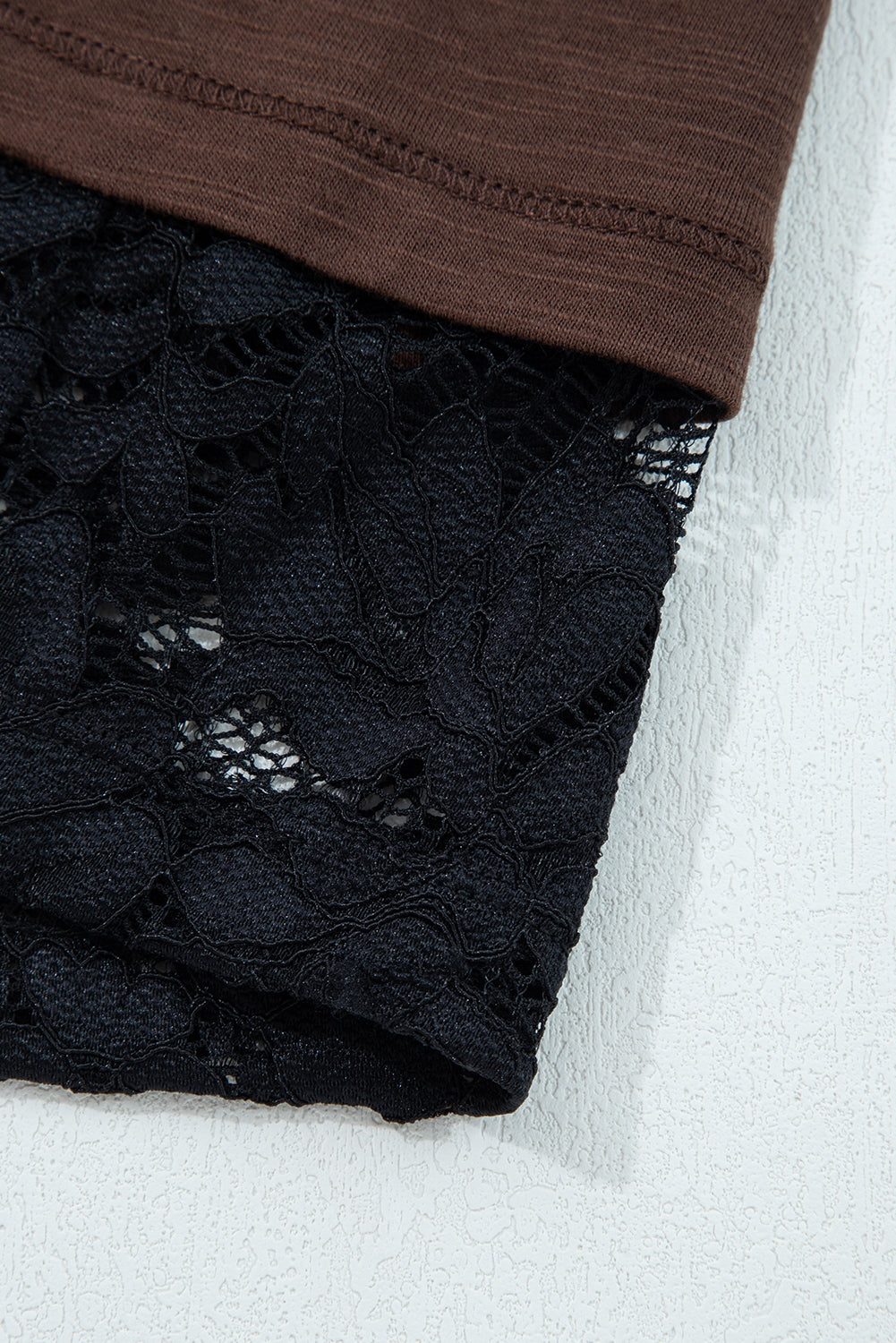 Dark Brown & Black Lace Long Sleeve Exposed Seam Oversized Shirt