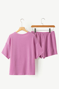 Ribbed Corded Knit Loose Fit Tee and Shorts Set