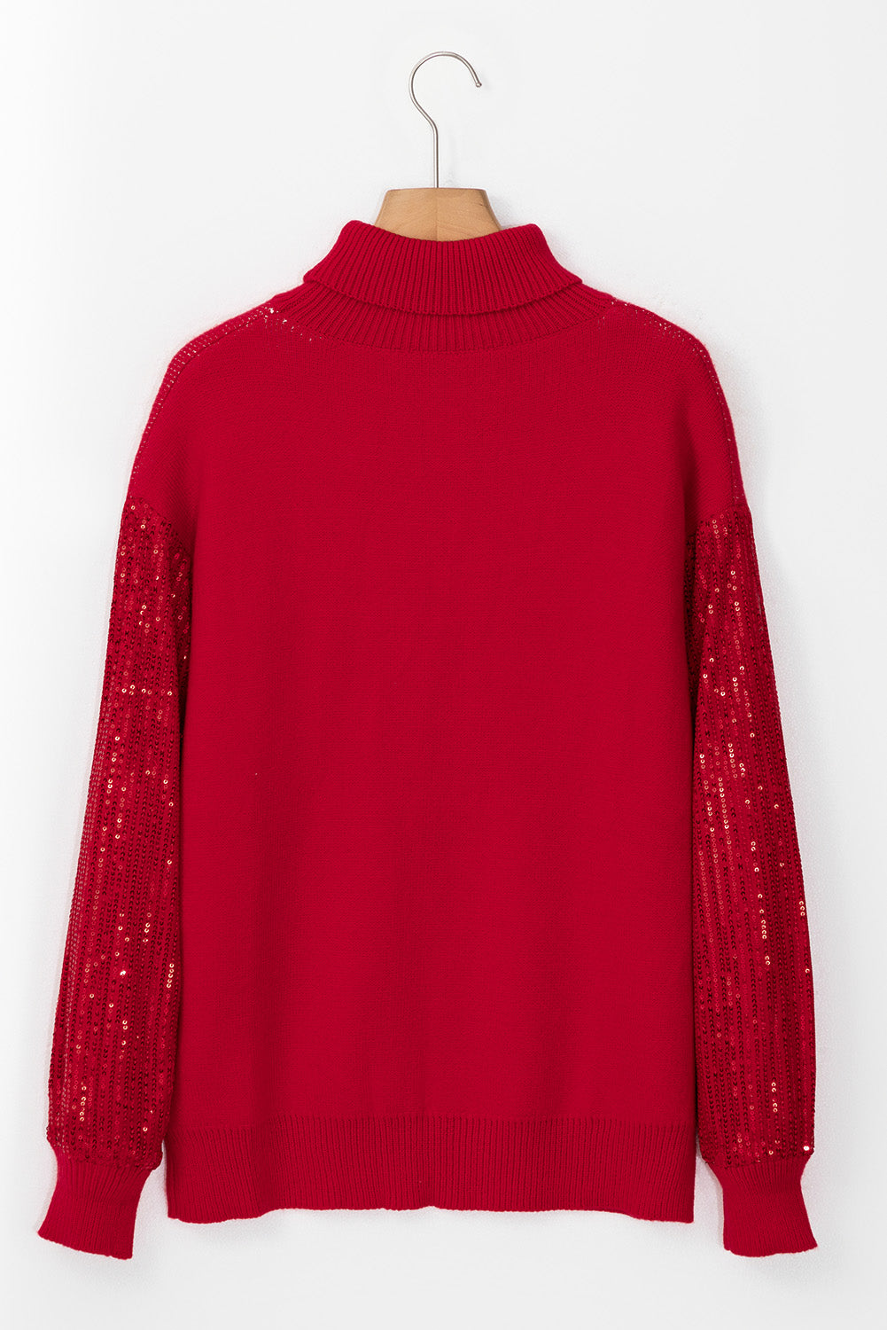 Red Sequined Sleeve White Merry Graphic Turtleneck Sweater