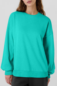 Turquoise Green Fleece Lined Drop Shoulder High Low Sweatshirt