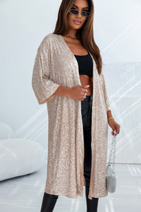 Champagne Sequin 3/4 Sleeve Open Front Duster Kimono