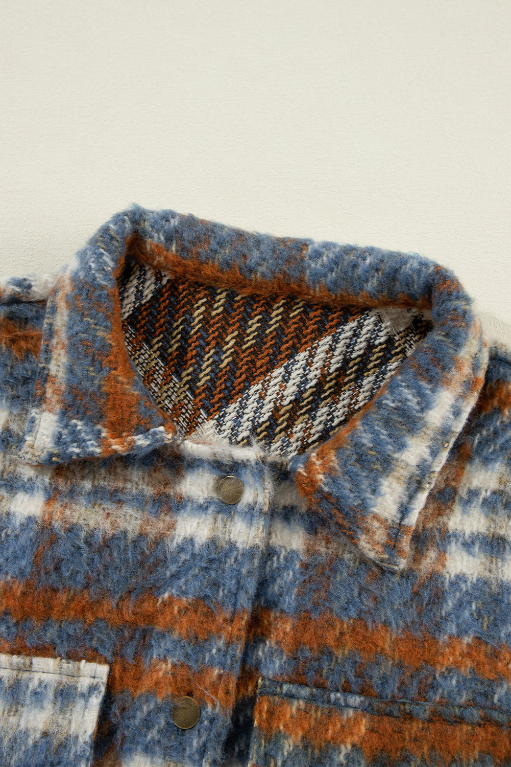 Rust and Blue Plaid Button Down Jacket with Chest and Side Pockets