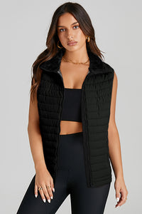 Quilted Full Zip Fuzzy Collar Puffer Vest