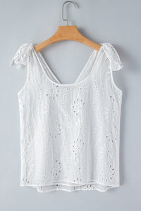 Embroidery Patterned Knotted Straps V-Neck Tank Top