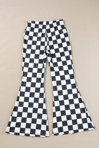 Black Checkered High Rise Casual Flared Pants