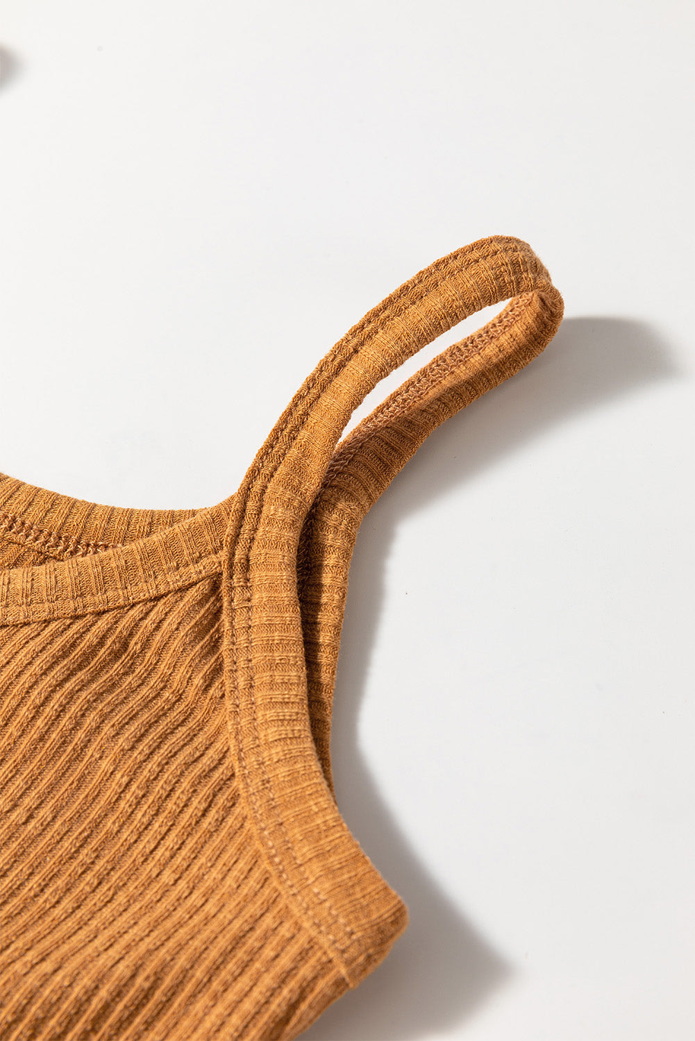 Warm Mustard Ribbed Front Tie Button Strappy Tank