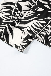 Black and White Tropical Plant Print Wide Leg Jumpsuit